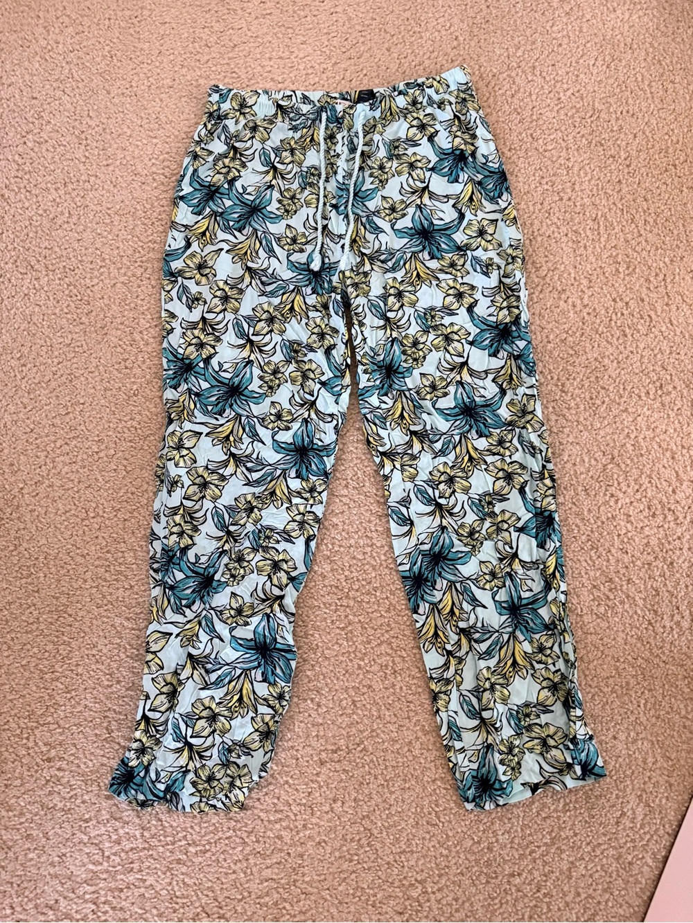 Beach Riot Teal, Yellow & White Floral Wide Leg Pants